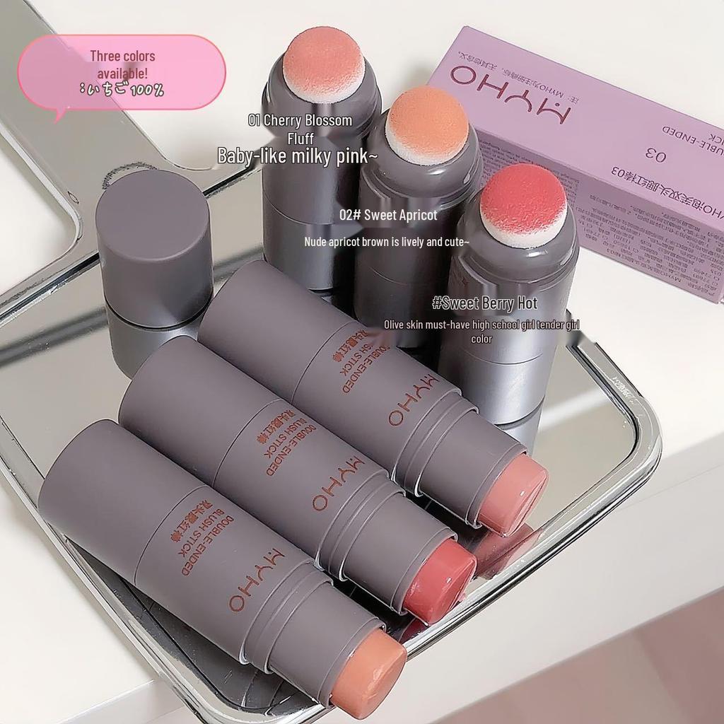 Stick Natural Rouge pentru Blush și Iluminator cu Două Capete: Puf Burete pentru Buze și Obraji cu Utilizare Dublă.