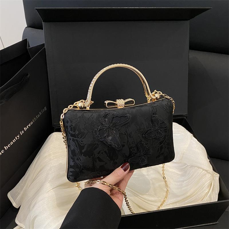 2025 New Women's Bag White Portable Small Square Bag New Chinese Jacquard Sweet Wind Butterfly Bridal Bag Dinner Bag