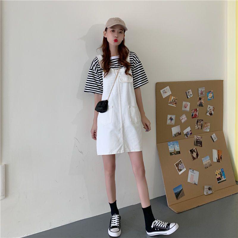 Hepburn Style Denim Overall Dress: Age-Defying, Waist-Cinching Slim Fit Skirt for Women - Summer 2026 S (Suitable for 80-95 jin)