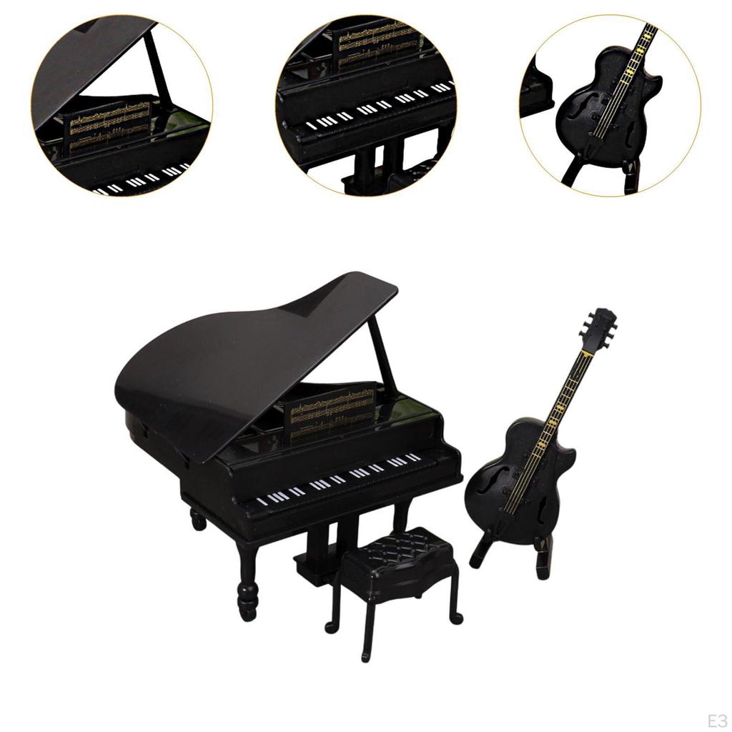 1/12 Puppenhaus Klavier Gitarre mit Hocker Mini Möbel Spielzeug DIY Projekte Simulationsmodell für Schlafzimmer