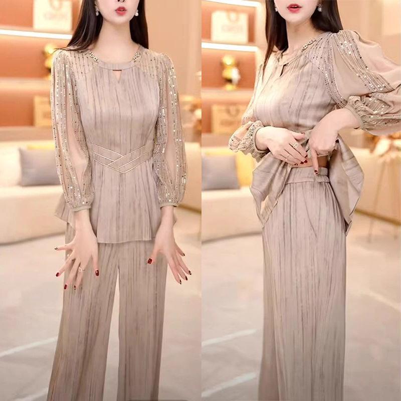 

2025 Жіночий Ранньовесняний Елегантний Костюм-Двійка: Комплект топ, що моделює талію, та повсякденних широких штанів XL for 115-125 Jin