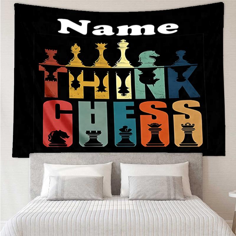 Custom Name Chess Print Tapestry, Backdrop, Easy Setup, Ideal for Bedroom, Office & Living Room, with Aesthetic Wall Hanging Decor.