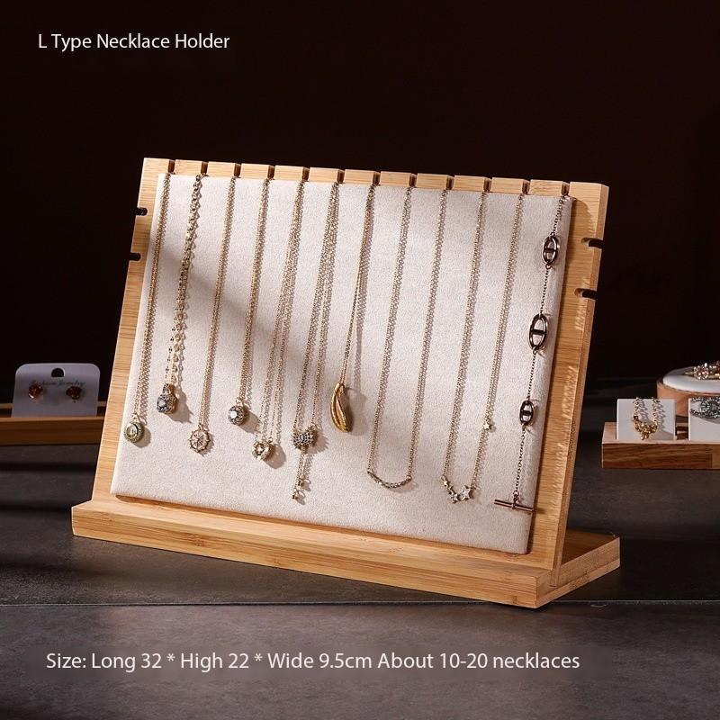 Classical Large Capacity Jewelry Display Rack Multiple Necklace Display Stand Detachable Suede Wood Display Rack