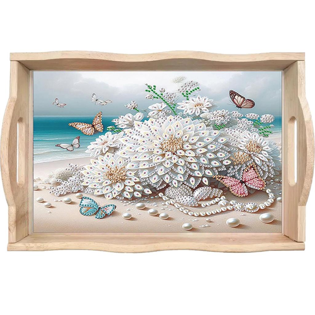 Diamond Painting Wooden Tray with Handle Diamond Art Painting Wooden Serving Tray Serving Platter for Home Dining and Parties