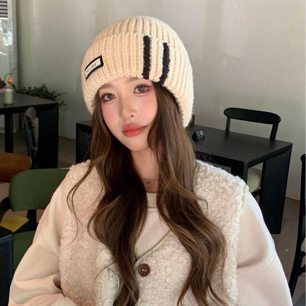 Hat Women's Autumn and Winter Knitted Hat Versatile Big Head Circumference Wool Hat Men's Thermal Pullover Hat Cold Hat Shows Small Face