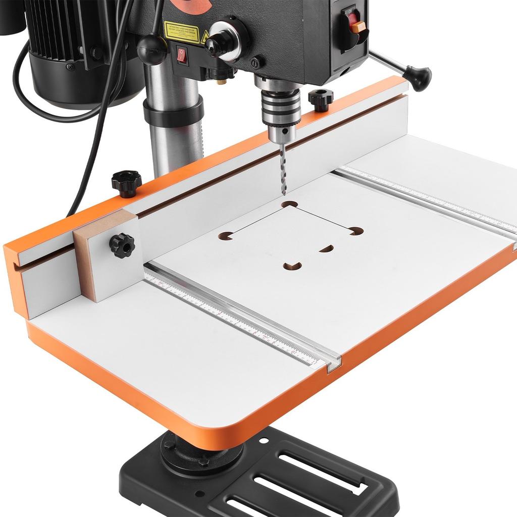 Drill Press Table, 605 x 300 mm, Worktable with an Adjustable Fence and Stop Block, Highly Compatible T-Slots, MDF Tabletop, Built-In Scale, Support
