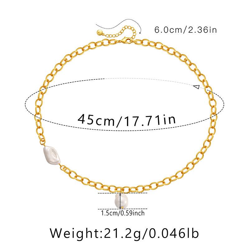 Women French Elegant Irregular Pearl 18k Gold Plated Brass O Chain Clavicle Necklace