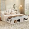 Divano letto imbottito con cuccia per animali domestici, Letto multifunzionale imbottito 2 in 1 180*200 cm, con morbido tessuto in velluto, Struttura a doghe e schienale, Beige.