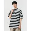 Wassup Trendy Japanese Style Color-Block Striped Short-Sleeve T-Shirt for Men, Summer Loose Fit Versatile Trendy Tee Men's Half-Sleeve Top
