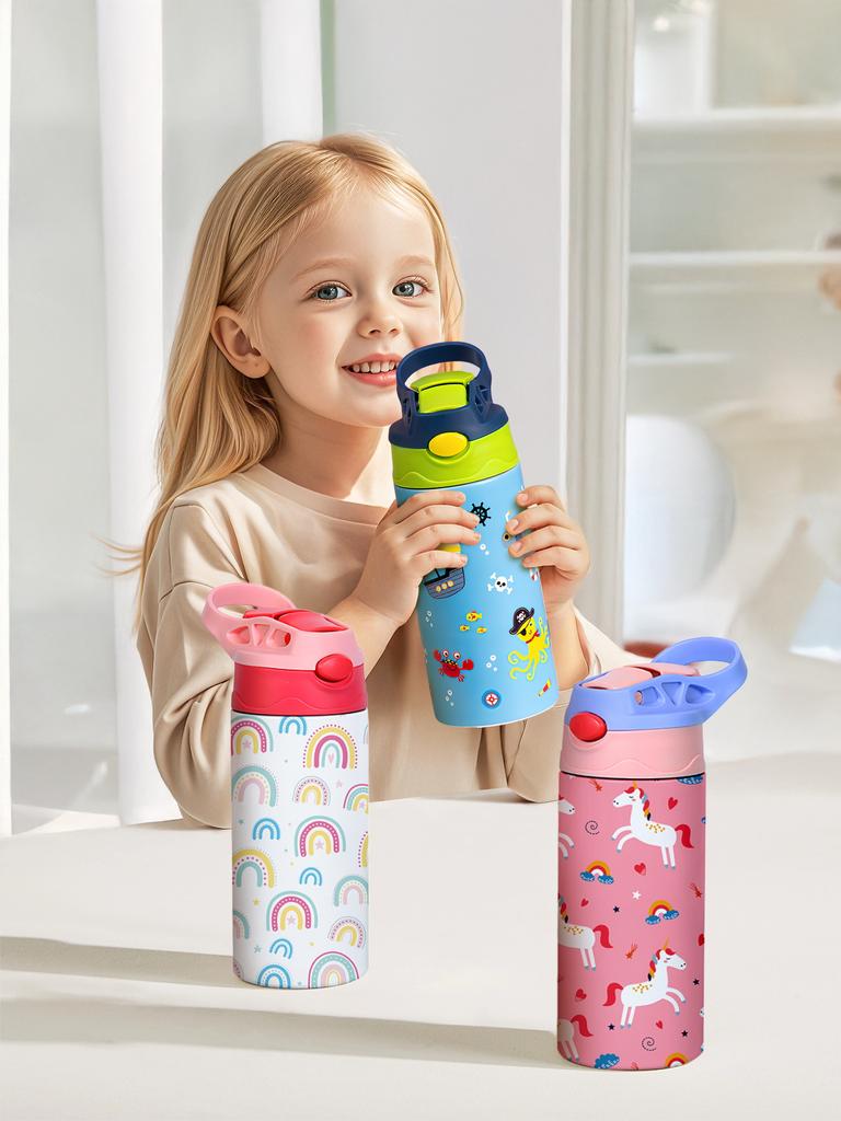 12OZ/350ml Thermosbecher mit Cartoon-Muster Edelstahl-Isolierflasche Niedliche Thermoskanne Tragbarer Handbecher für den Außenbereich