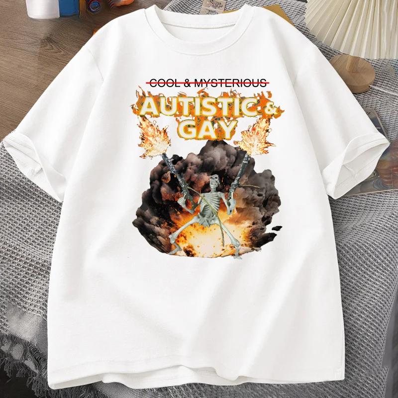 Tricou unisex cu explozie cu schelet autist și gay tricou cu schelet cu schelete dezarticulate cu autism Meme Tricou cu mânecă scurtă Tricouri grafice Streetwear