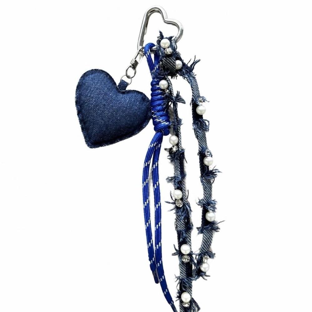 Star Heart Pendant Denim Keychain Distressed Frayed Keychain Pendant for Women Ladies Bag