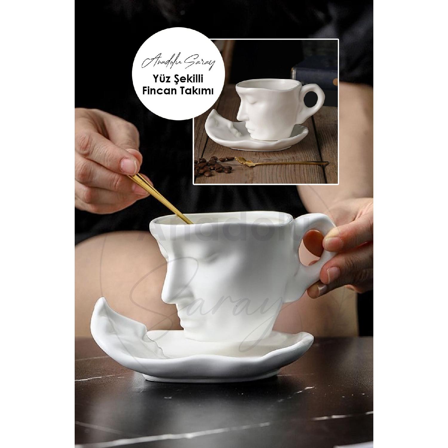 

Scandinavian Face Shaped Cup Set | Ceramic Cup Set Coffee Cup Set - White