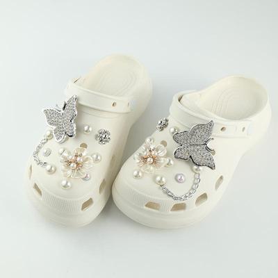 New Hole Shoes Women's Pearl Rhinestone Silver Butterfly DIY Shoe Buckle Platform Bag Head Garden Sandals