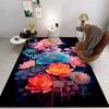 Floral Art Carpet With Luxury Blue Flower Lotus Golden Branch Rose Watercolor Flowers Abstract Designs Rug For Home Decor