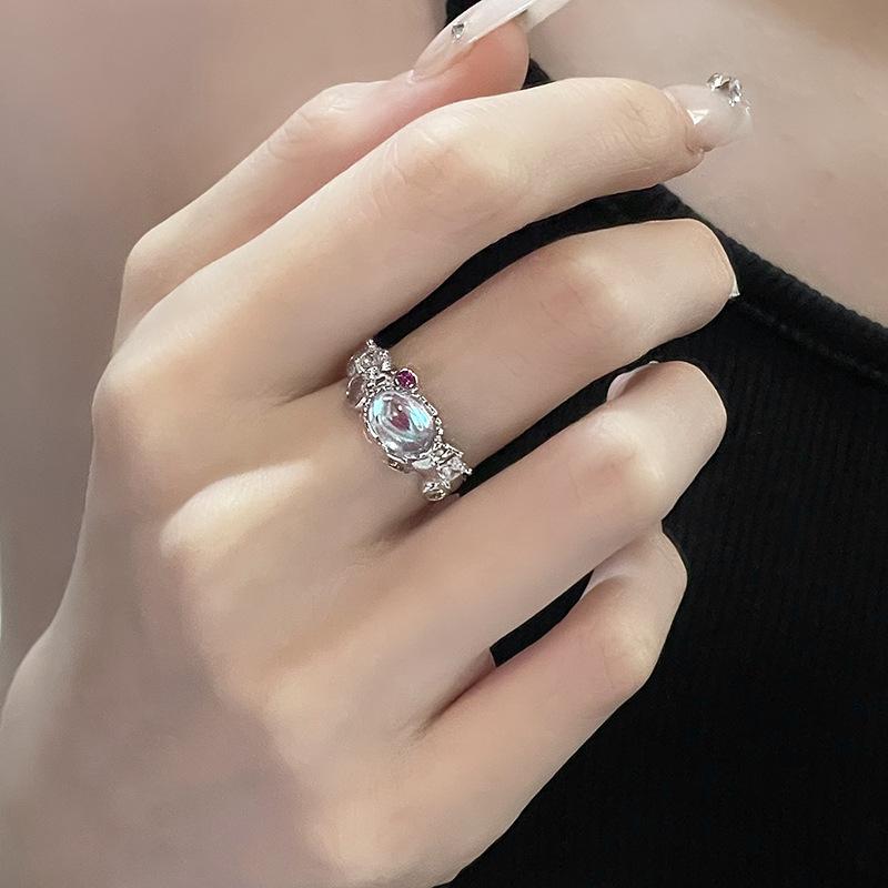 Hyunya, The Same Moonstone Set, Zir*****Pen Ring, Women'S Sweet Cool Wind Necklace, French Irregular Stud Earrings.