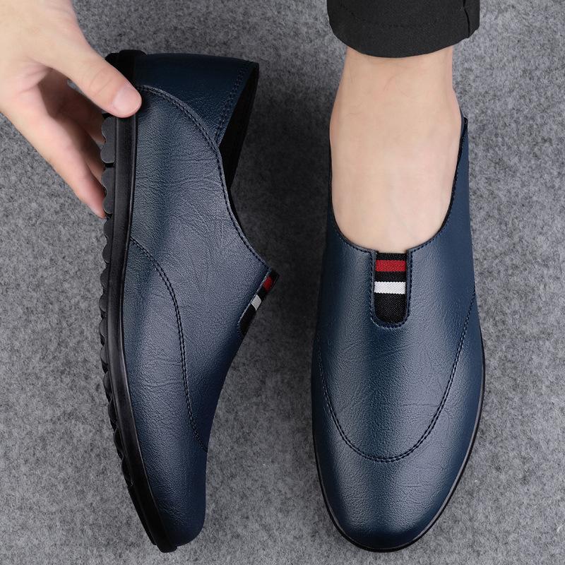 

Men s shoes 2025 summer new men s outdoor driving non-slip flat bottom comfortable low-top lazy foot casual leather shoes 46 синий