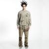 SSSAINT LOUIS Vintage Distressed Graphic Print Hoodie Mens Loose Fit Long Sleeve Pullover