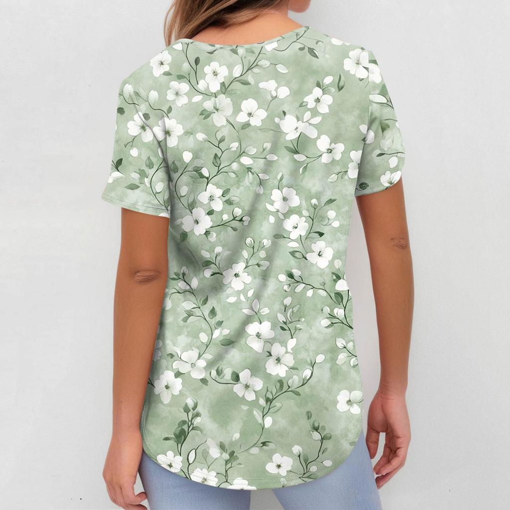 Women's Fashion Printed  Short Sleeve Care Workwear With Double Pockets Top