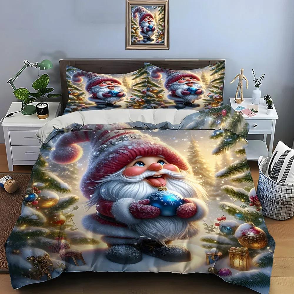 Christmas Gnome Print Bedding Set Duvet Cover 1 Duvet Cover 2 Pillowcases Adult And Children Bedding Set Luxury Holiday Gifts