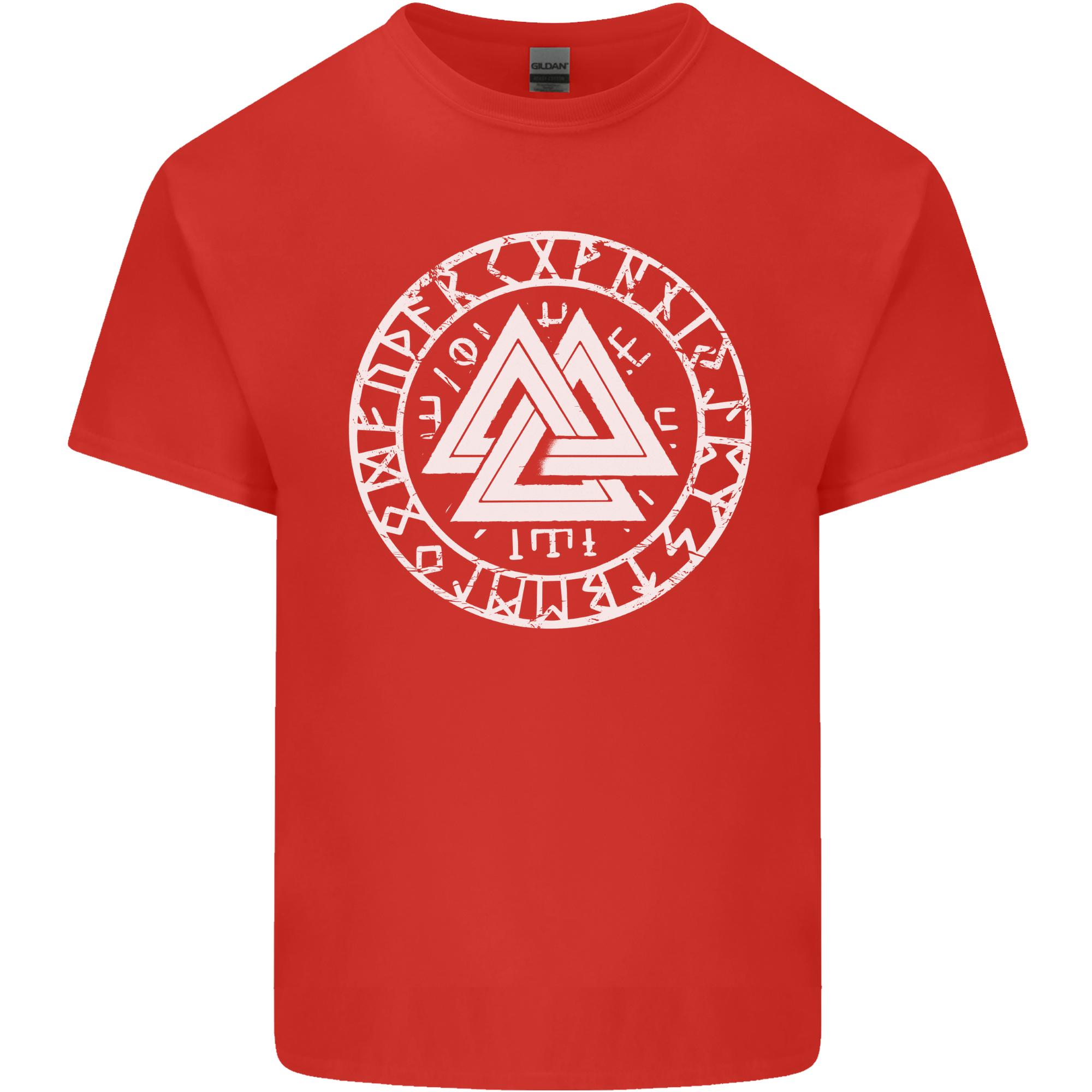 Valknut Circle With Viking Text White Print Unisexs Light Cotton TShirt S