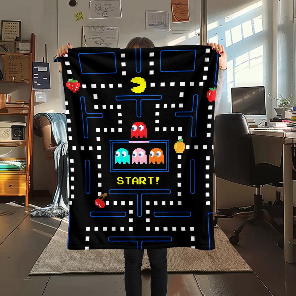 1 st Pac-Man-tryckt flanellfilt, hög kvalitet för alla årstider, heminredning, värme och komfort, perfekt som julklapp