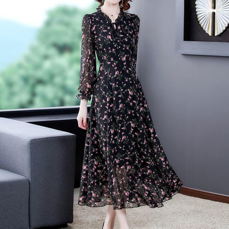 Women's Spring Summer Floral Dress Chiffon Veil Printing Full Length Daily Wear L-XXXXXL Large Size