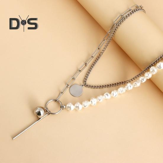 Mehrlagige Halskette mit Kunstperlen im Barockstil für Damen, Halskette mit gestapelten Kunstperlen und Büroklammern, Schmuck für Ehefrau und Freundin