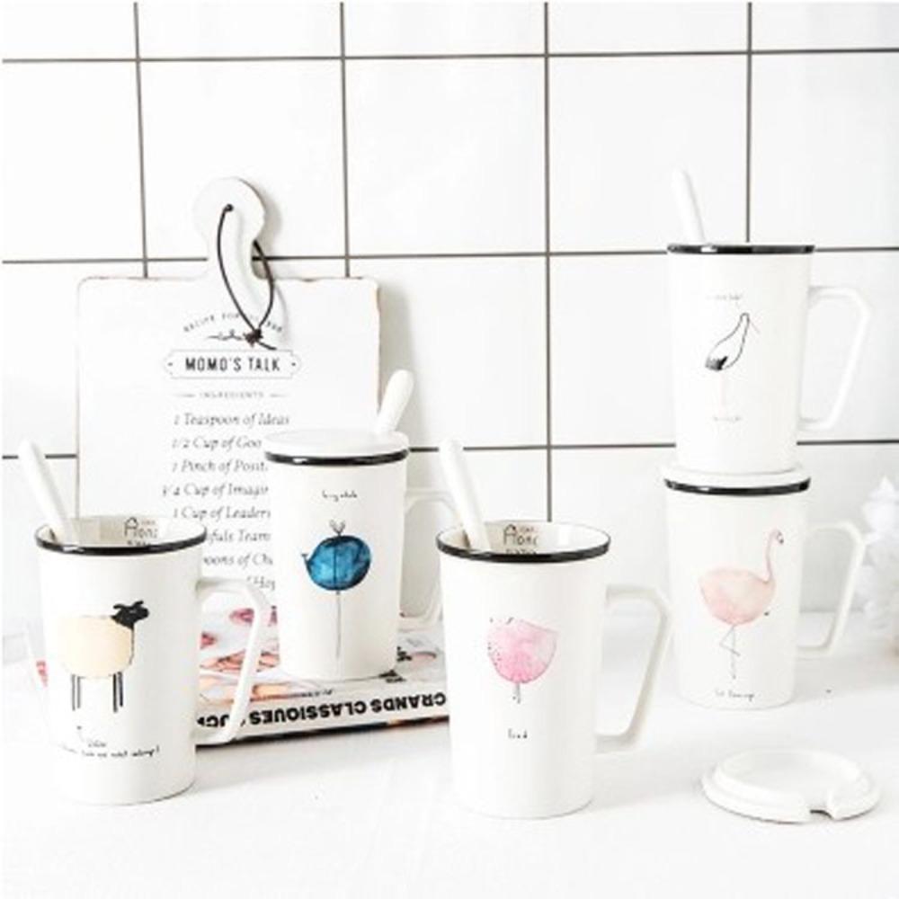 Office Drinking Cup, Cute Couple Ceramic Mug with Lid Spoon Minimalist Creative Milk Coffee Cup