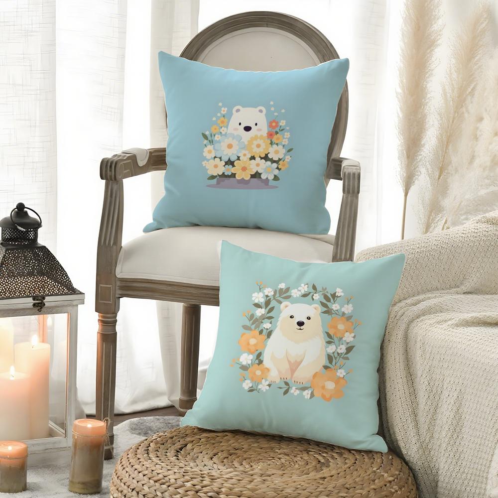 Cute Cartoon White Bear Outfit Pillow Case Pattern Printed Pillowcase for Living Room Sofa Cushion Cover & Bedroom Decor