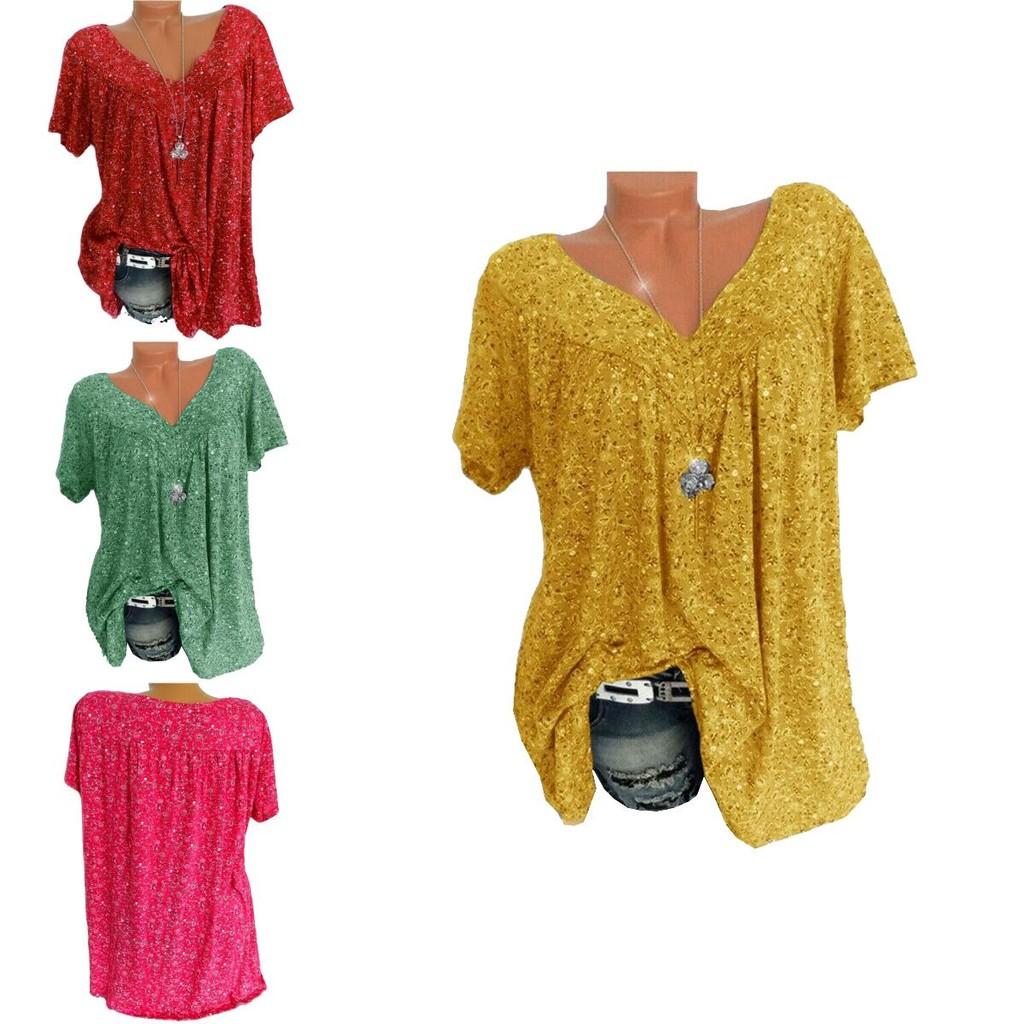 Stylish Women V Neck Floral Tee T-shirts With Plus Size Options For Summer Comfort