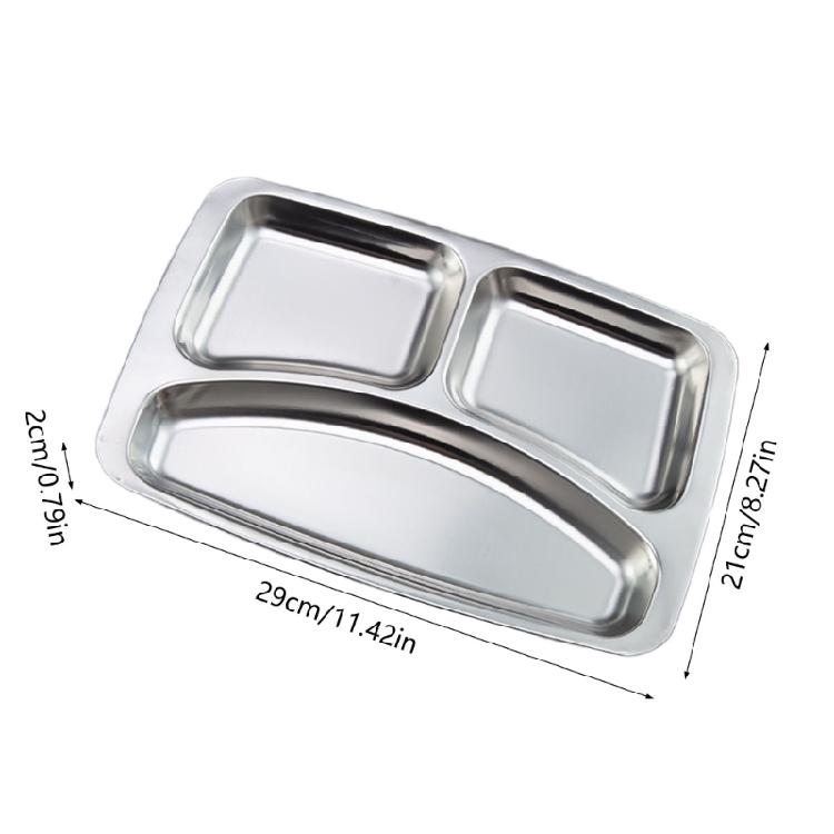 Lightweight 304Stainless Steel Plate Rectangular Divided Plate Dinner Tray