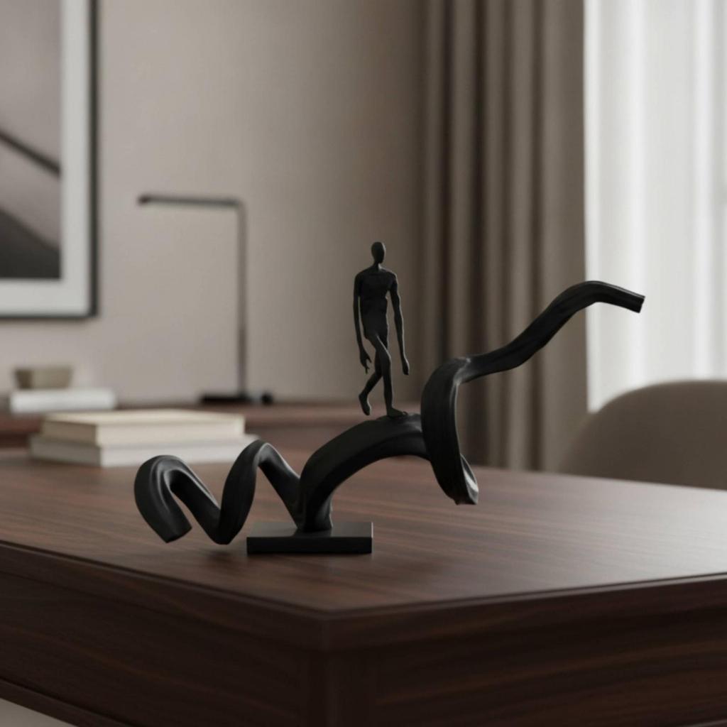 Abstract Human Figure Sculpture Matte Black Modern