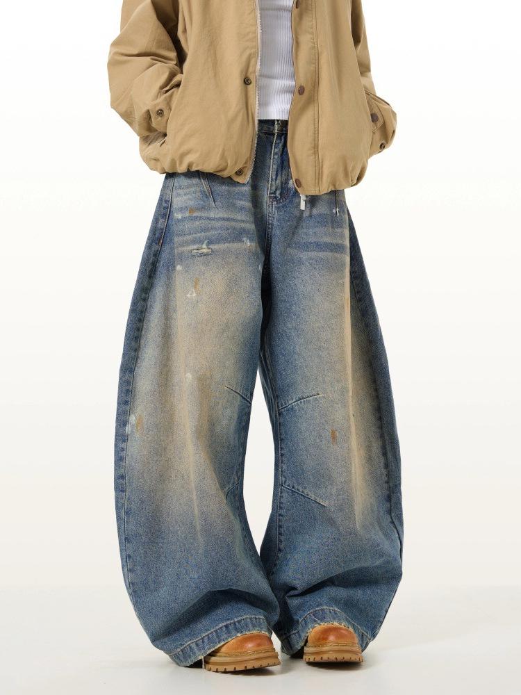 Unisex Retro Washed-Out Loose Fit Wide-Leg Jeans