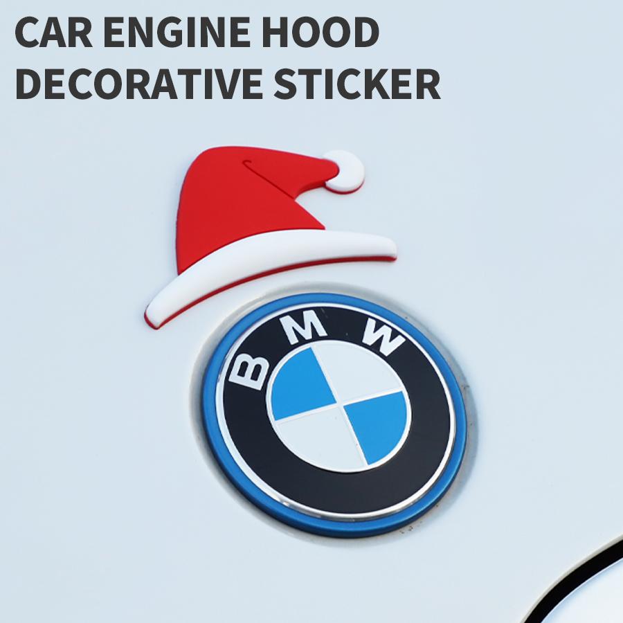 Suitable for most car models 3D Waterproof Christmas Santa Hat Stickers for Tesla Personalized Creative Car Logo