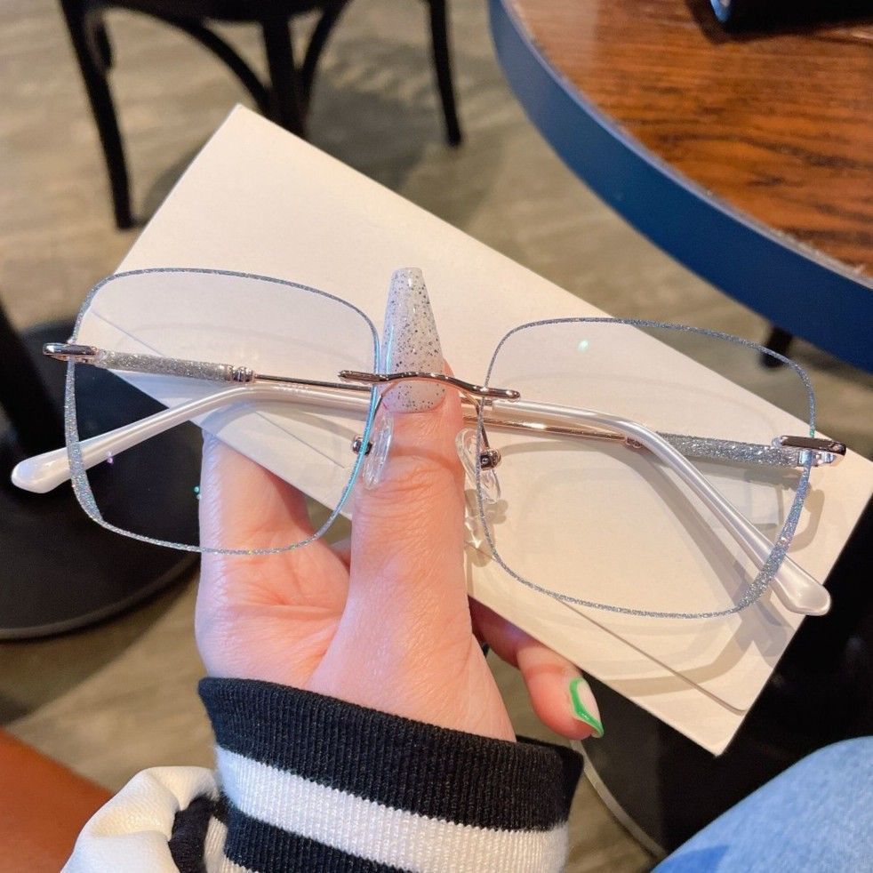 1.67 1.74 -8 to +8 Women'S Large Frame Myopia Glasses Prescription Eye Glasses Anti Blue Light Myopia Rimless Glasses