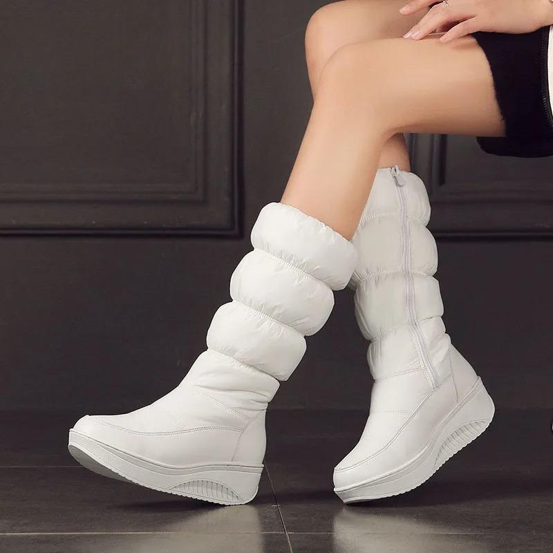 Fashion Waterproof Snow Boots Women Platform Down Boots Thickening Padded Mid-calf Boots Women Long Plush Winter Boots Plus Size 43