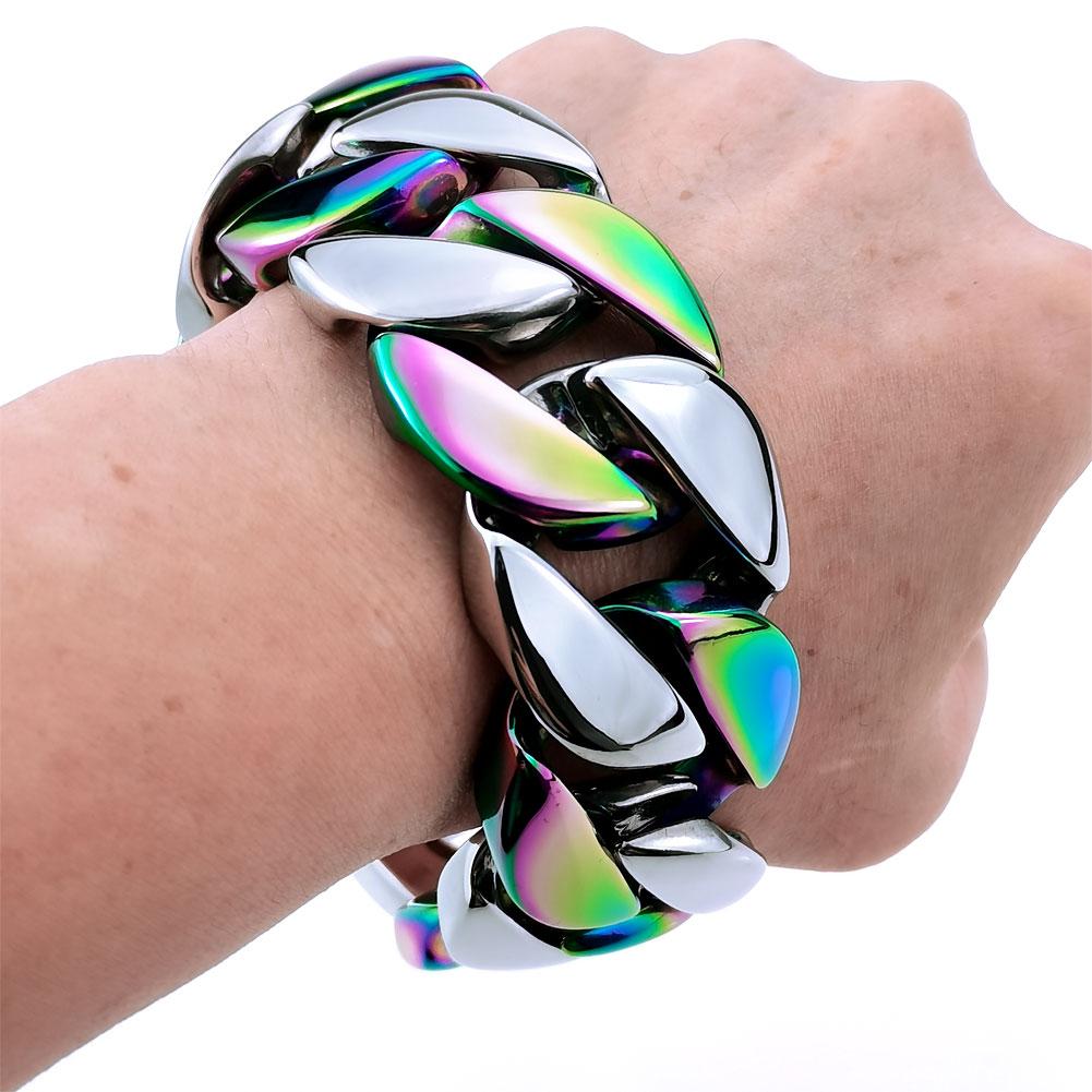 32mm Breite Bling massiv 316L Edelstahl Stahl & schillernd Hip Hop Armband Designer Charms