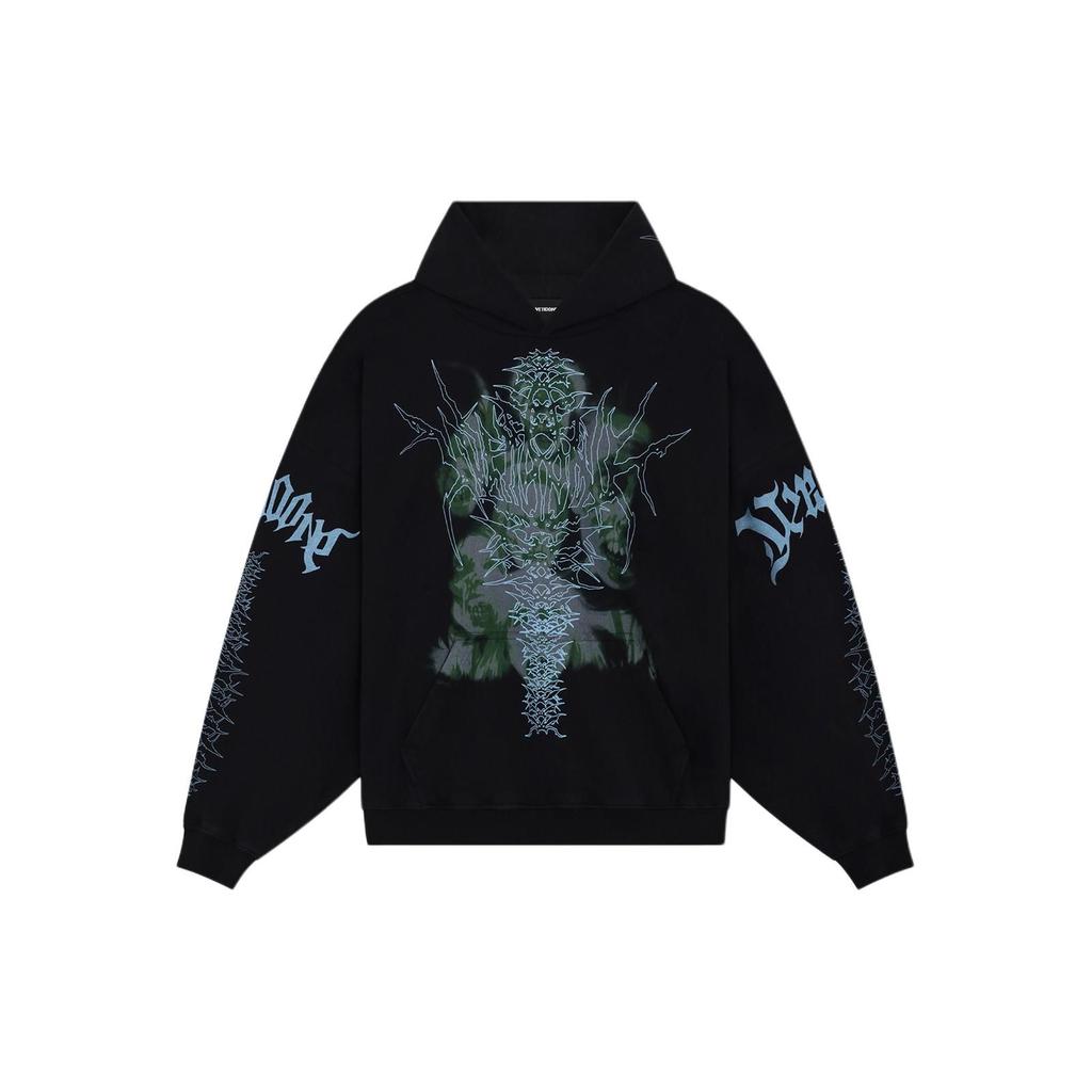 WE11DONE Ss24 Skull Print Hooded Long Sleeve Sweatshirt Unisex Sweatshirt Black WD-TH1-24-722-U-BK