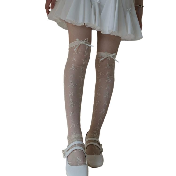Florals Lace Thigh High Stockings Ruffle Trim Frilly Thigh High Socks Sheer Thin Over the Knee Socks Silk Stockings абрикосовый