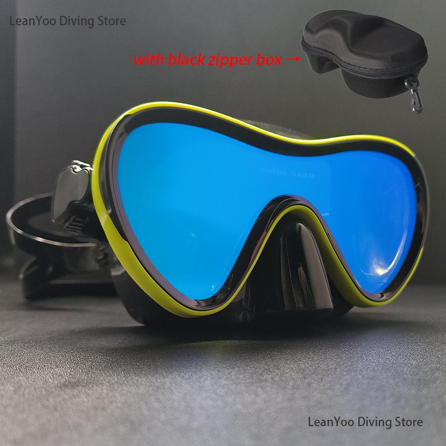 Dış Mekan Aynalı Temperli Cam Şnorkel Maskesi UV Korumalı Dalış Gözlüğü Yüzme İçin Siyah Fermuarlı Kutuda Paket