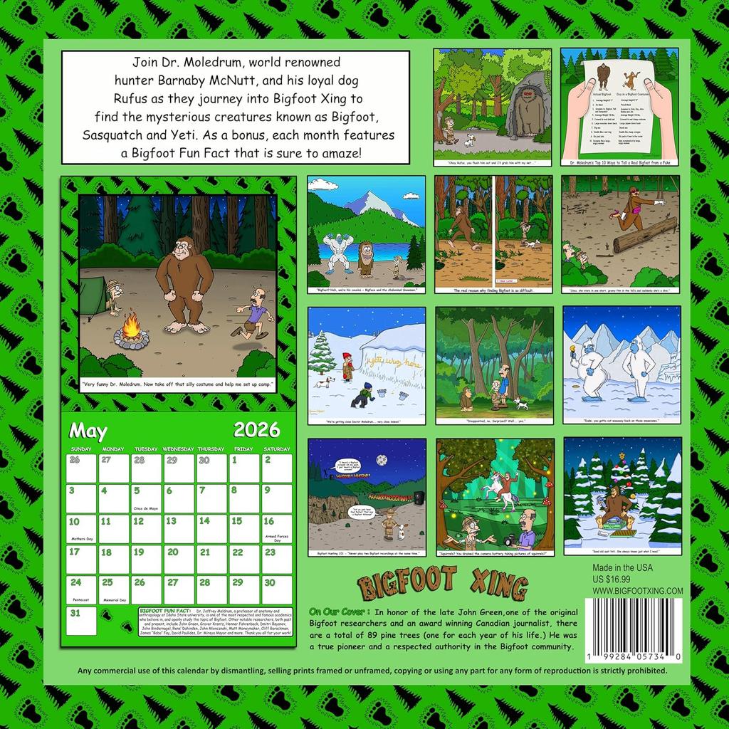 2026 Bigfoot Calendar - Bigfoot XING, Sasquatch, Yeti 12 Month Wall Calendar