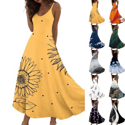 Sommerkleider für Damen Kleider Lang Fließend A-Linie Ärmellos Sonnenkleider Mit Taschen