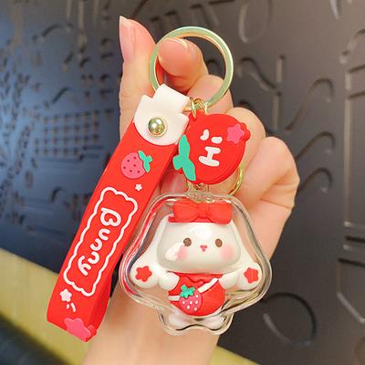 Acrylic Strawberry Rabbit Keychain Female Cute Cartoon Car Key Chain Schoolbag Pendant Small Gift
