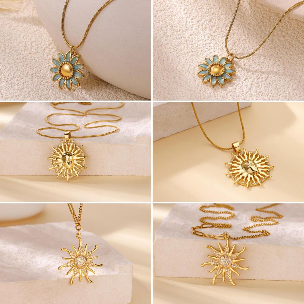 European-American Sunflower Necklace: Unique 18k Copper-Plated Clavicle Chain for Daily Wear