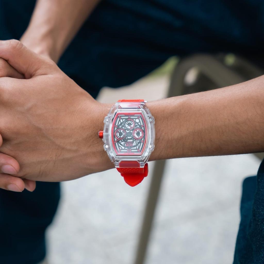 Authorized Dealer Ice Watch Watch Unisex 024288 ICE Boliday Clear Red Skeleton Plastic Date Day Display Medium Tonneau Shape Boliday [ICE-WATCH] Men's