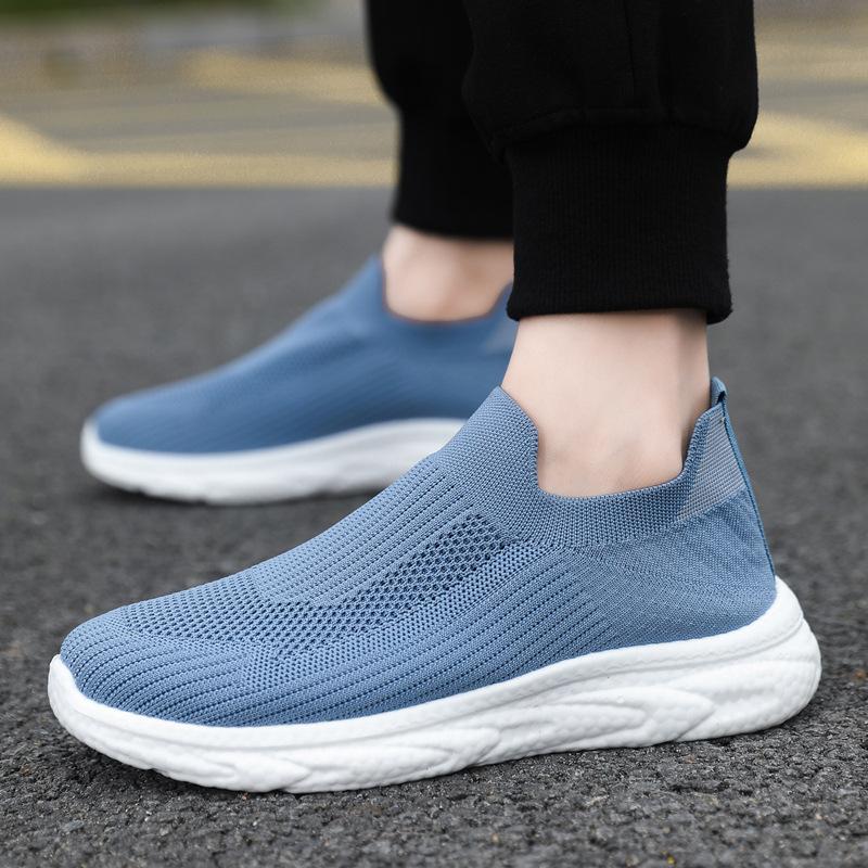 Shoes Men's casual shoes Flying woven running shoes Single sports shoes Soft polyurethane one-pedal sole Lazy shoes