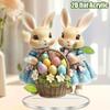 2D Flat Print Style Easter Bunny Acrylic Decor Sign, Colored Egg Basket Design, Suitable for Wall Decoration, Porch, Room, Villa, Accents Home, Hallwa