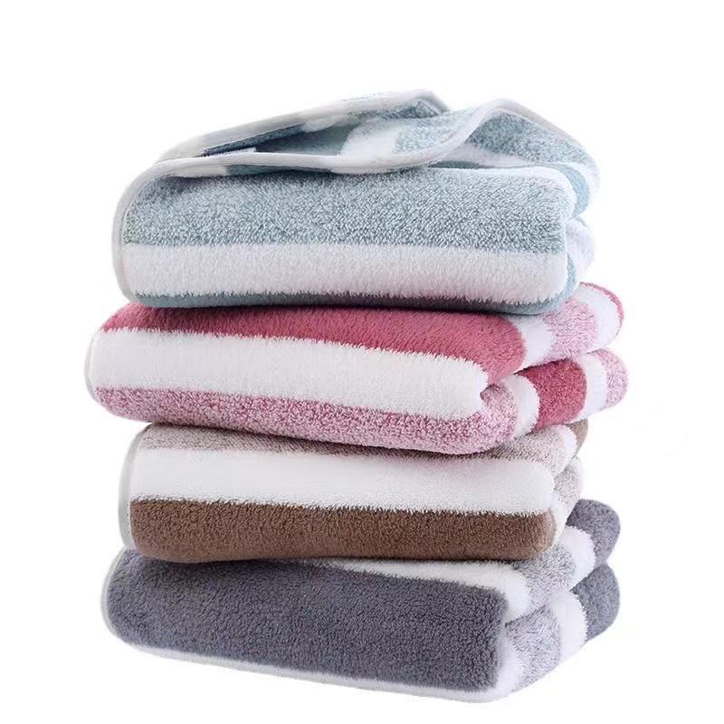 Three-Color Striped Coral Fleece Bath Towel Set - Thick, Water-Absorbent, Quick-Drying, Shed-Free