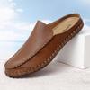 Large Size Men's Slippers Wear Half Slippers Outside, First Layer Leather, Summer Breathable Fashion Trendy Shoes Bag Head Casual Shoes